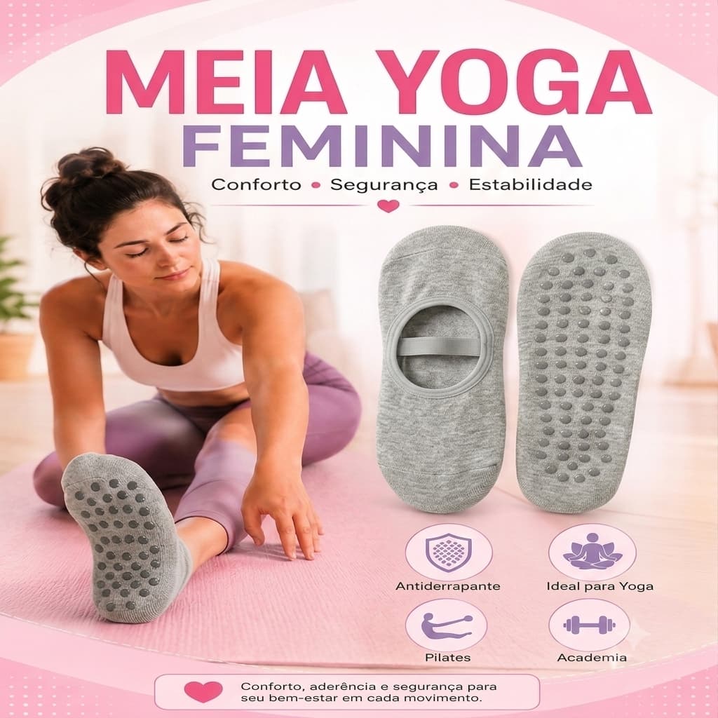 Kit 3/6 pares Meia yoga Pilates C/ Antiderrapante Modelo sortida Lisa e Estampada Tam.35-41