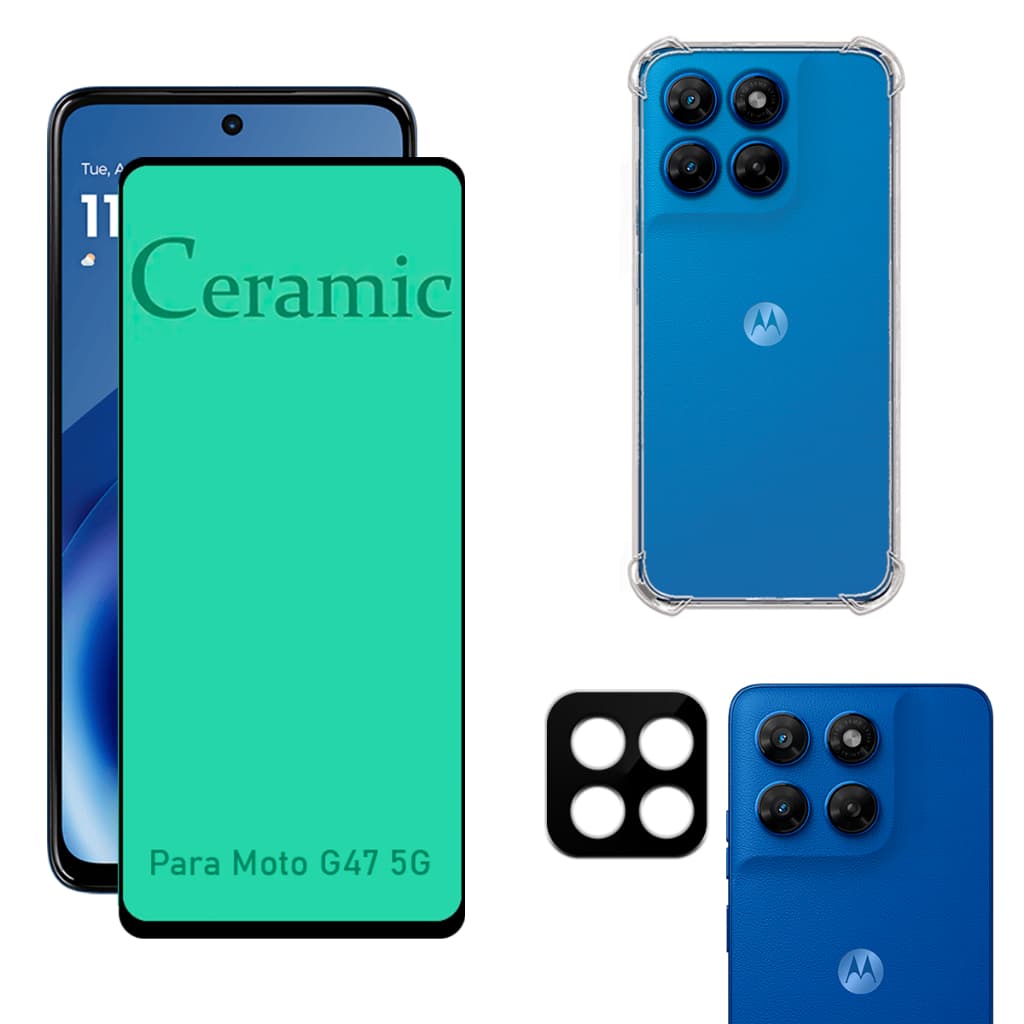 Kit Para Moto G47 | Película Cerâmica - Capa Anti Shock - Película Para Câmera