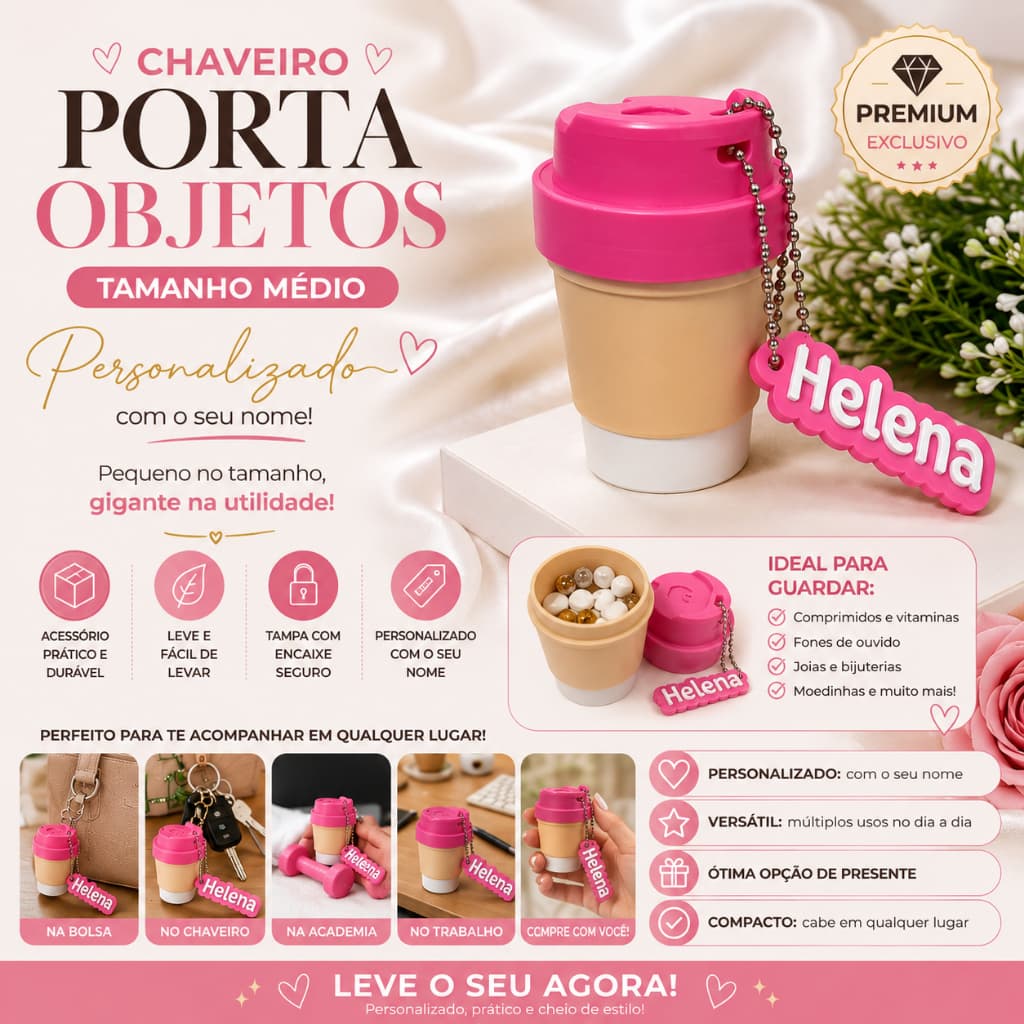 Chaveiro Porta Objetos Personalizado com Nome | Porta Comprimidos, Fones e Acessórios
