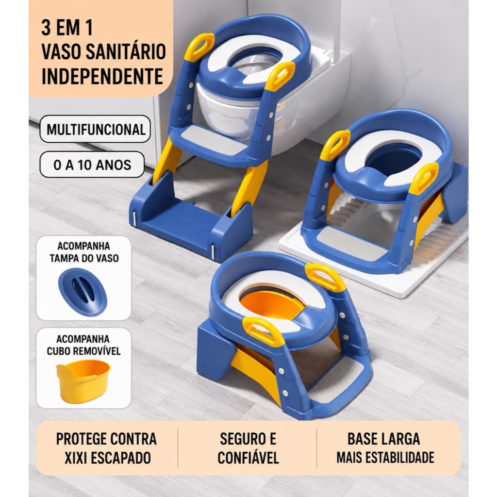 Troninho Privadinha Penico Infantil 3 em 1 Penico MAIS Assento Redutor com Escada Bebê Vaso Sanitário Desfralde Bebê