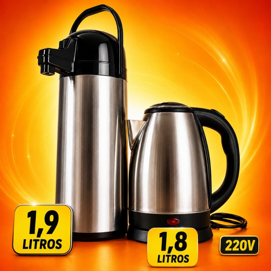 Kit chaleira elétrica preta + garrafa térmica 220V Tereré Chimarrão