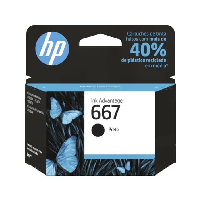 Cartucho HP 667 Preto Original | Compatível com HP DeskJet Ink Advantage 1275, 2374, 2375, 2376, 2774, 2775, 2776, 6475