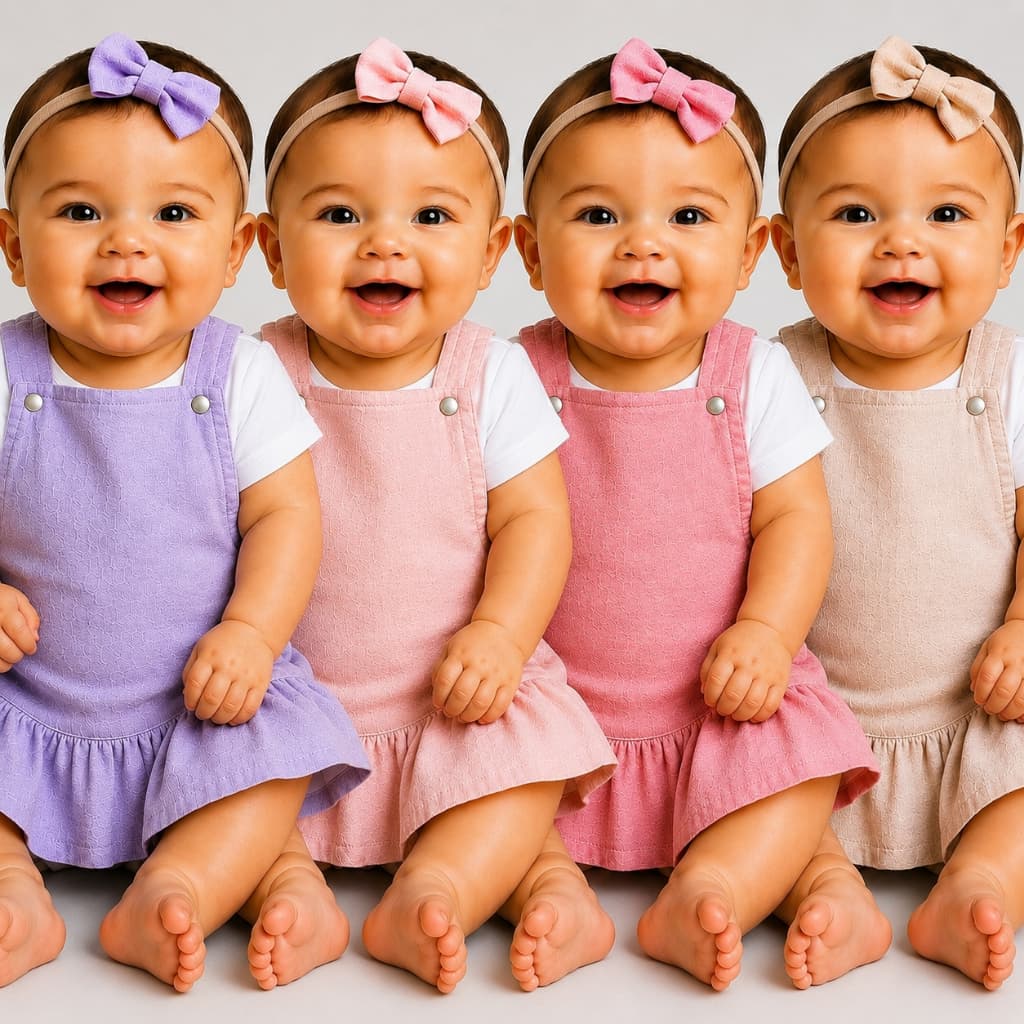 Kit 4 Vestidos Bebê Menina Linho Com Blusa 100% Algodão E Laço Conjunto Roupa Bebê Menina 0 A 6 Meses