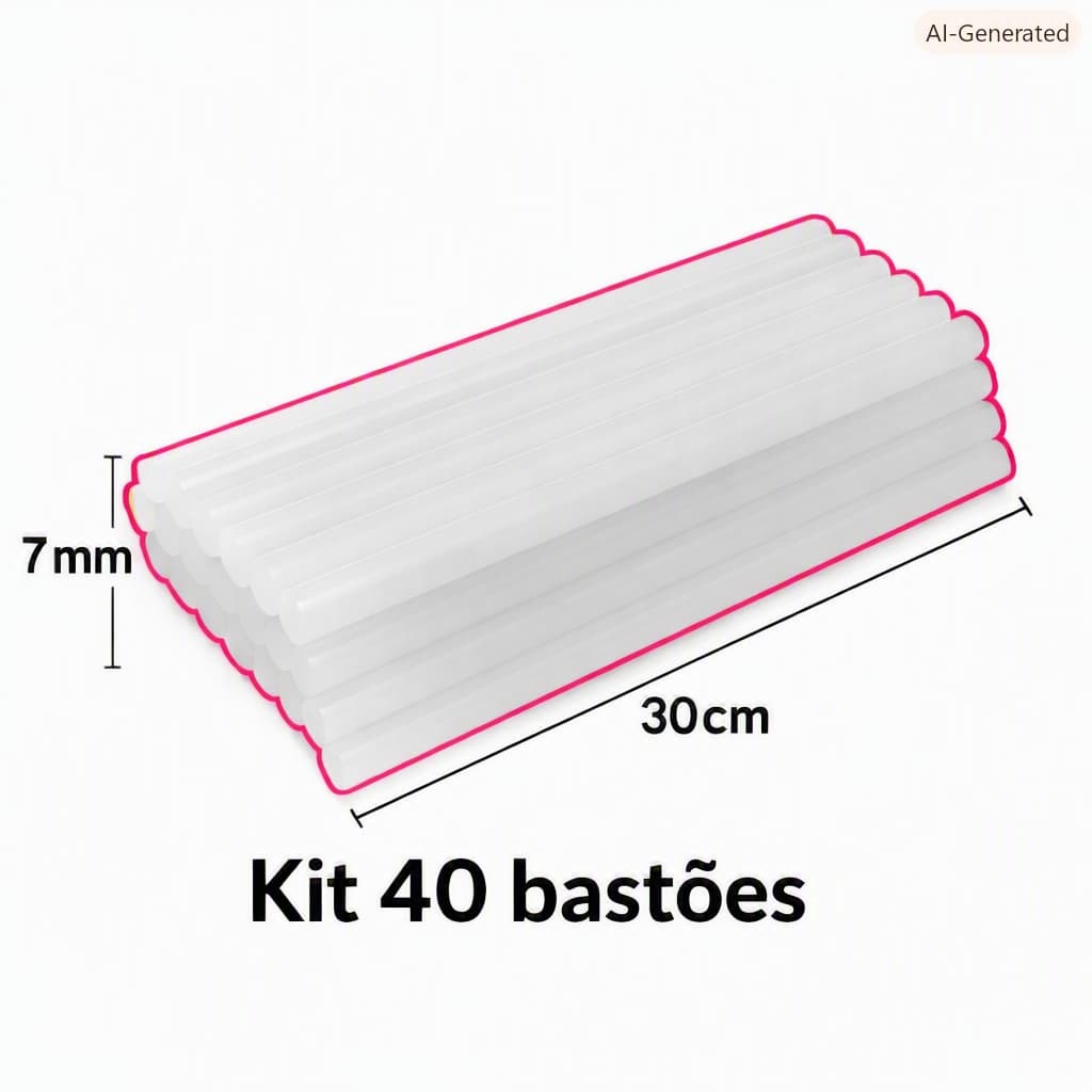 Kit 40 Bastões de Cola Quente 7mm x 30cm Para Pistola Fina translúcida
