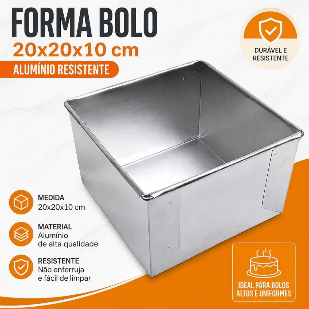 Forma Quadrada 20x20x10 Assadeira de Bolos Forma Fundo Fixa Alta de Alumínio Resistente