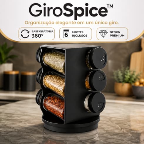 Porta Temperos Giratório 360° 6 Potes 80ml Organizador de Condimentos Cozinha Preto GiroSpice