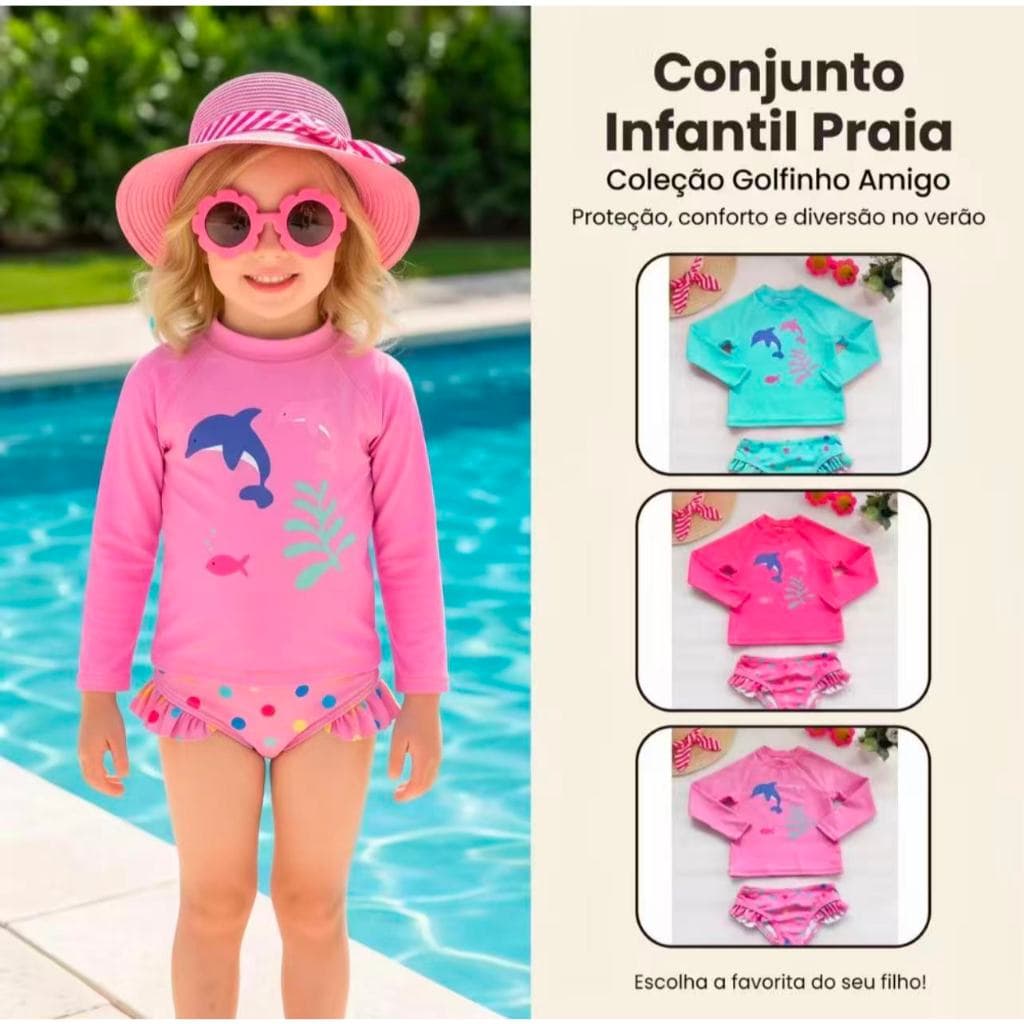 Conjunto Biquini Infantil Proteção Solar UV Blusa + Calcinha