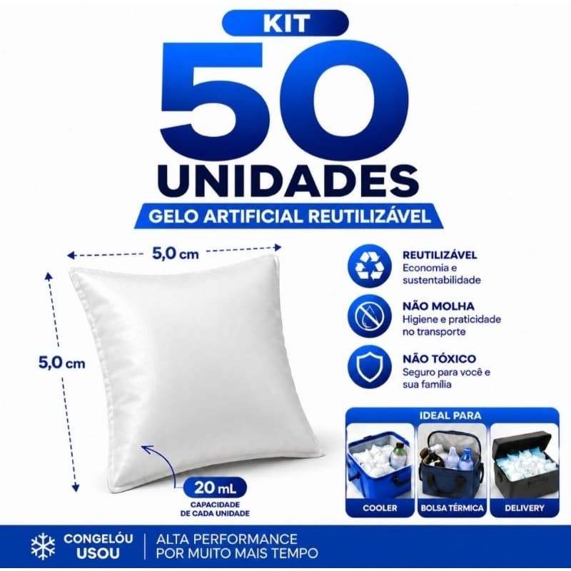 Kit 50 Gelo Reutilizável 20 ml Para Cooler Bolsa Térmica Delivery Transporte Remédio Casa Gelox em Gel