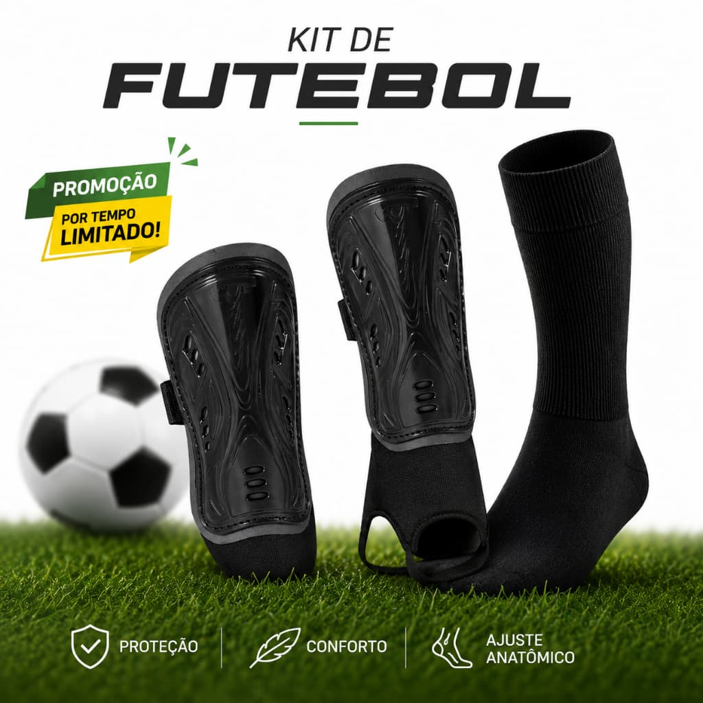 Kit Caneleira Dente de Leite, Tornozeleira Meião Juvenil 28 ao 34 Futebol Futsal Escolinha Treino