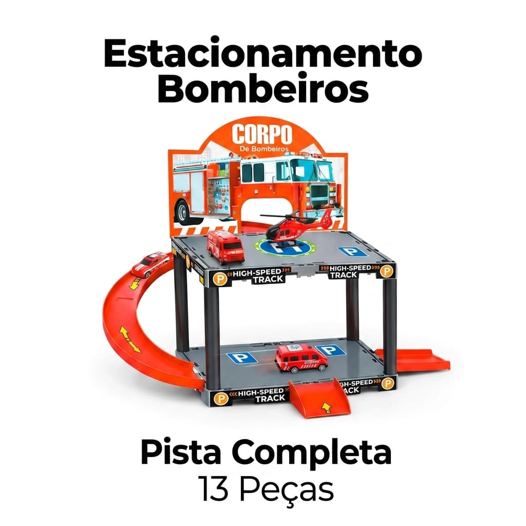 Estacionamento Bombeiros Infantil Pista Montar 13 Peças Carrinhos Helicóptero Envio Imediato Premium