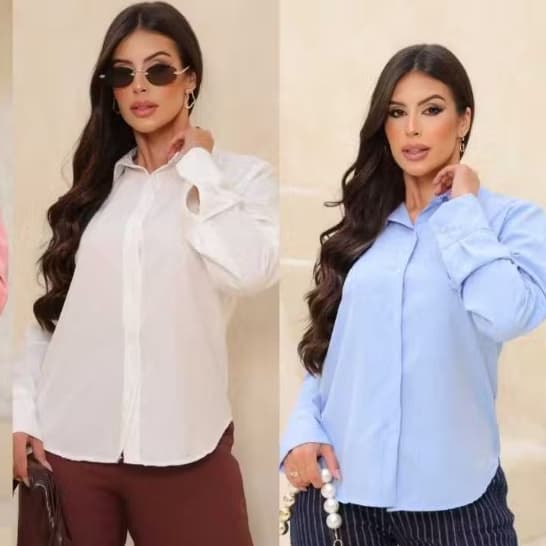 Blusa Feminina Estilosa Camisa Lisa Social