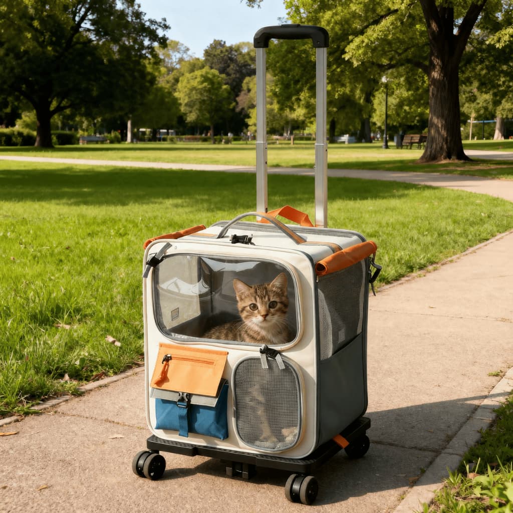 Mochila Pet com Rodinhas 360° e Alça Retrátil | Transporte Seguro para Gatos