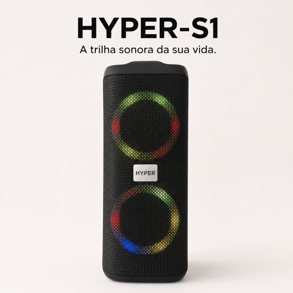 Caixa de Som Bluetooth HYPER-S1 Portátil com LED RGB, Bateria Recarregável - Envio Imediato
