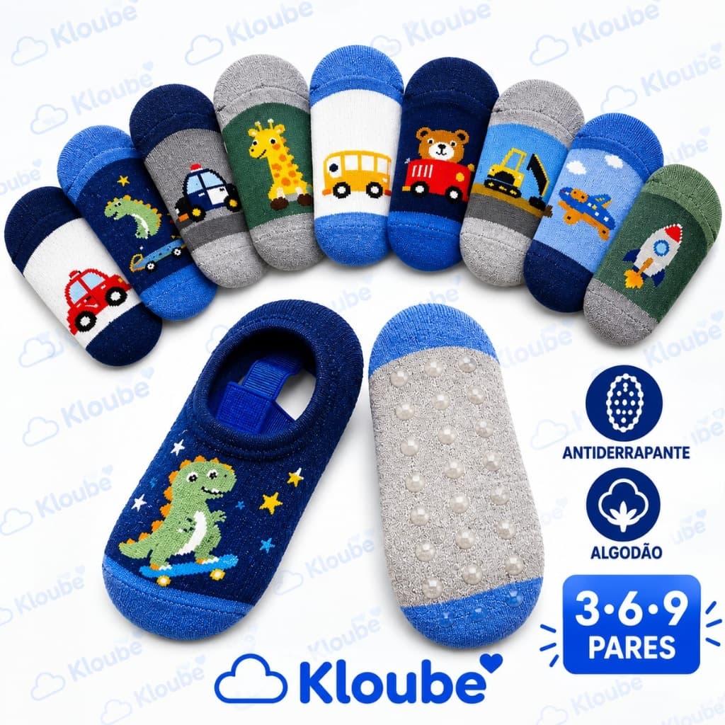 Kit 3, 6 ou 9 Pares Meia Sapatilha Infantil Menino Antiderrapante Soquete Algodão 0 a 8 Anos