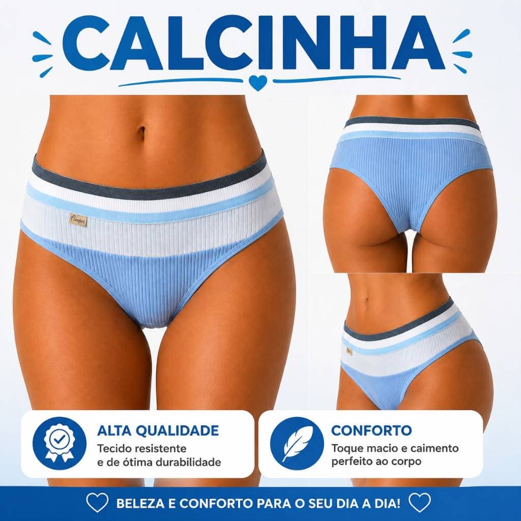 Kit Calcinhas Cós Alto Tanga Com Detalhe Frontal Em Pala E Elástico Largo Cintura - Ref: 461