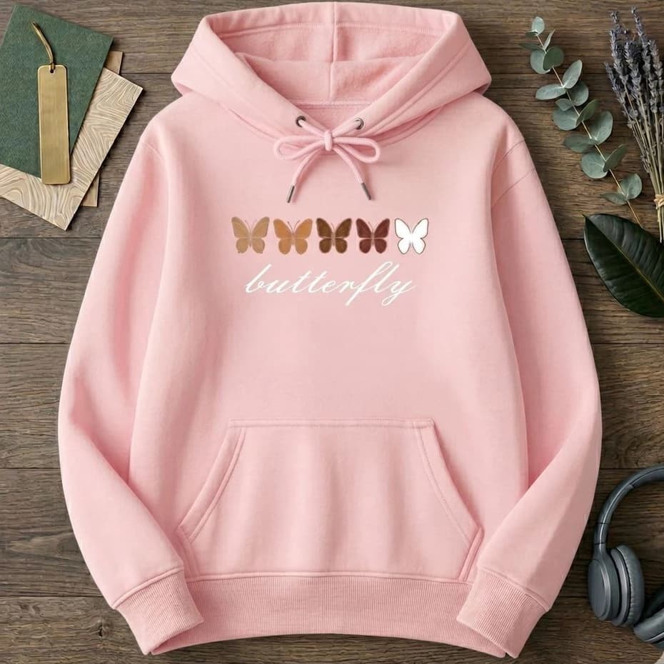Moletom Canguru Blusa De Frio Feminino De Inverno Borboleta Canguru Com Capuz