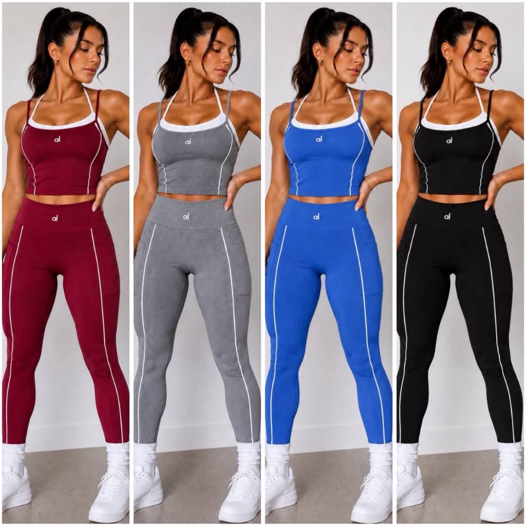 Conjunto  Fitness Feminino SD1985 Legging Com Bolso Lateral E Top Duplo Academia SD1985