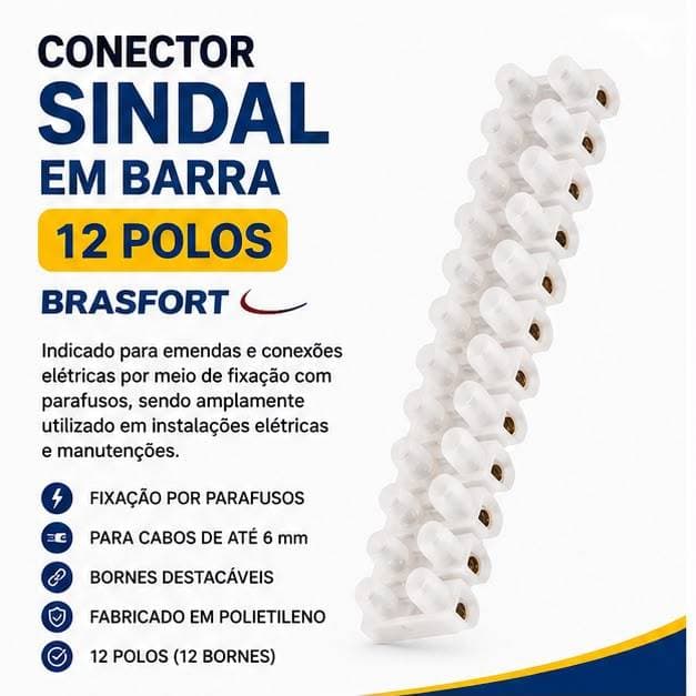 Conector Sindal em Barra 12 Polos para Cabos até 6mm Brasfort