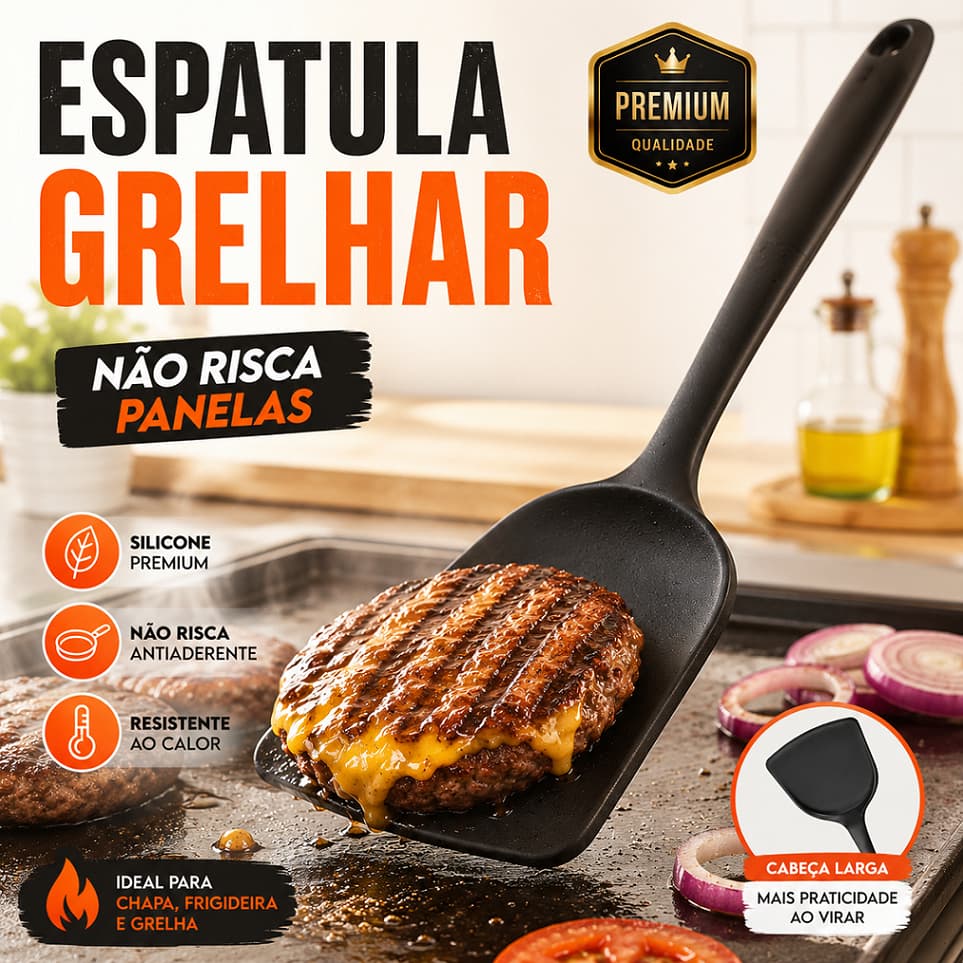 Espátula de Silicone Larga 32cm Chapeiro para Grelhar em Hamburgueria Chapa Resistente ao Calor