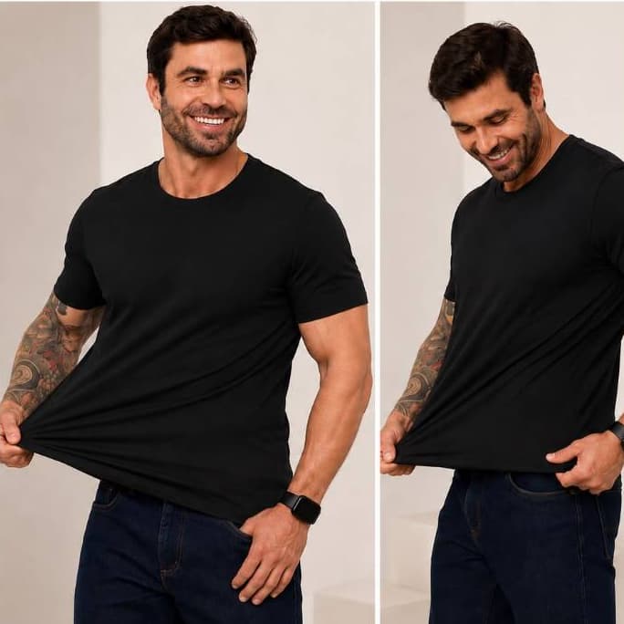 Camiseta Masculina Premium Pima Peruana Importada Preto Toque Macio 5% Elastano