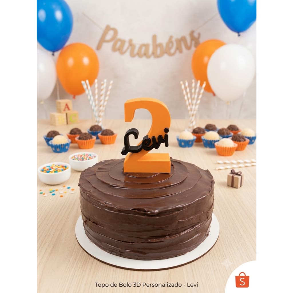 Topo De Bolo 3D Personalizado Nome E Idade Aniversario Mesversario Decoracao