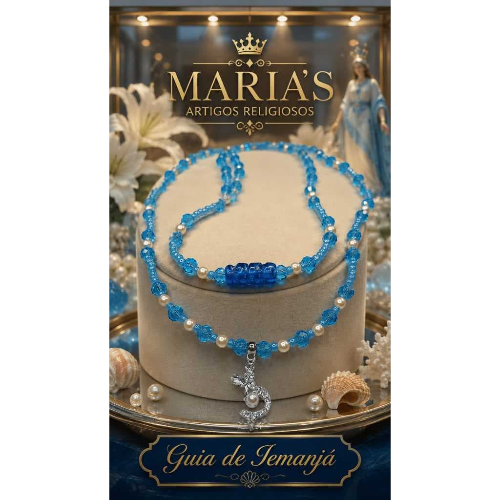 GUIA DE IEMANJÁ COM PÉROLA E CRISTAL AZUL UMBANDA E CANDOMBLÉ / FIO DE CONTAS /COLAR