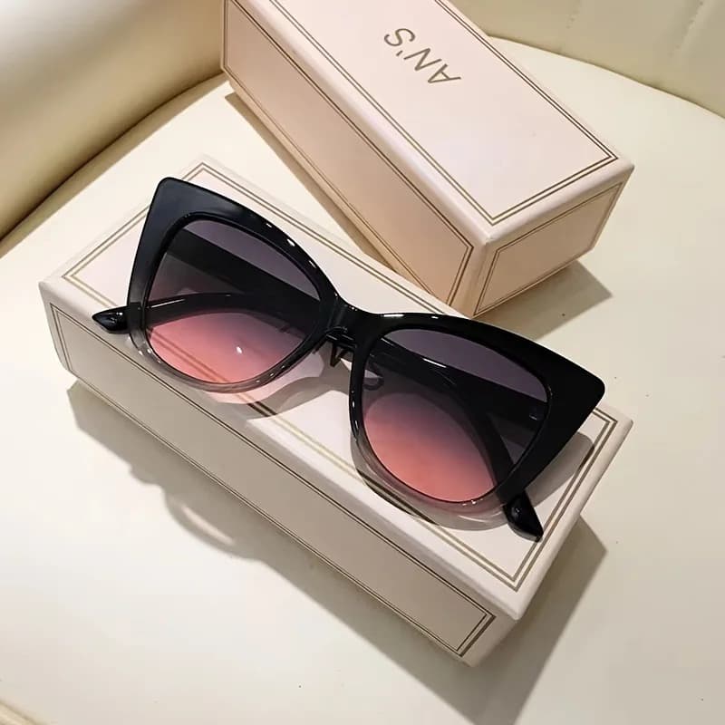 Óculos de Sol Feminino UV400 Estilo Olho de Gato com Caixa - Preto com Rosa