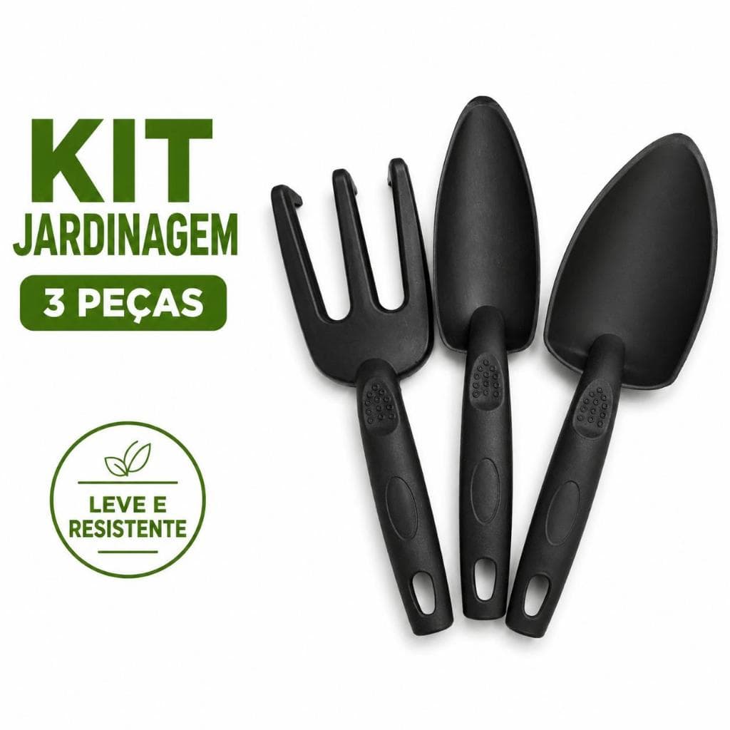 Kit Jardinagem 3 Peças Pá larga Pá de Jardim Garfo para Plantio Kit Ferramentas para Vasos Horta Flores Plástico Resiste