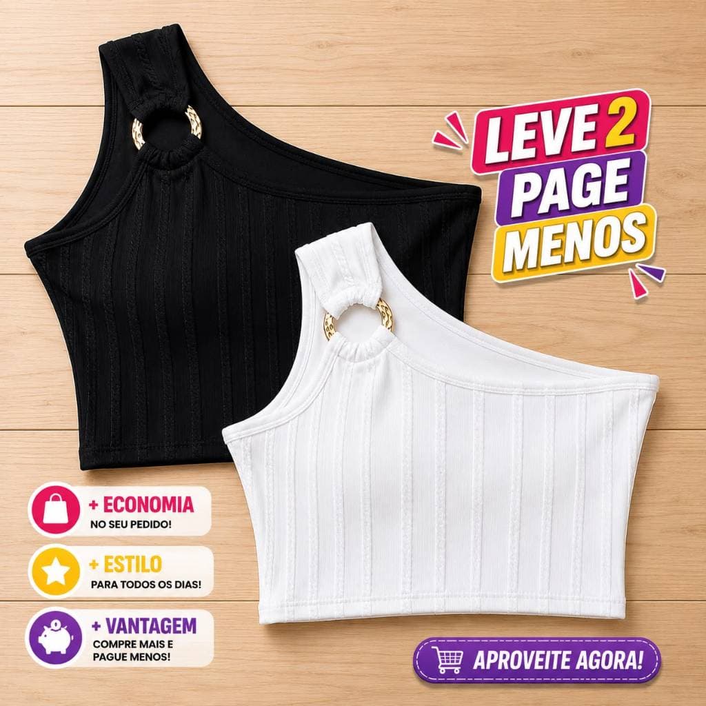 Kit 2 Croppeds Femenino Com Bojo Argolha Blusinha Mula Manga Confortavel Elegante Tecido Macio