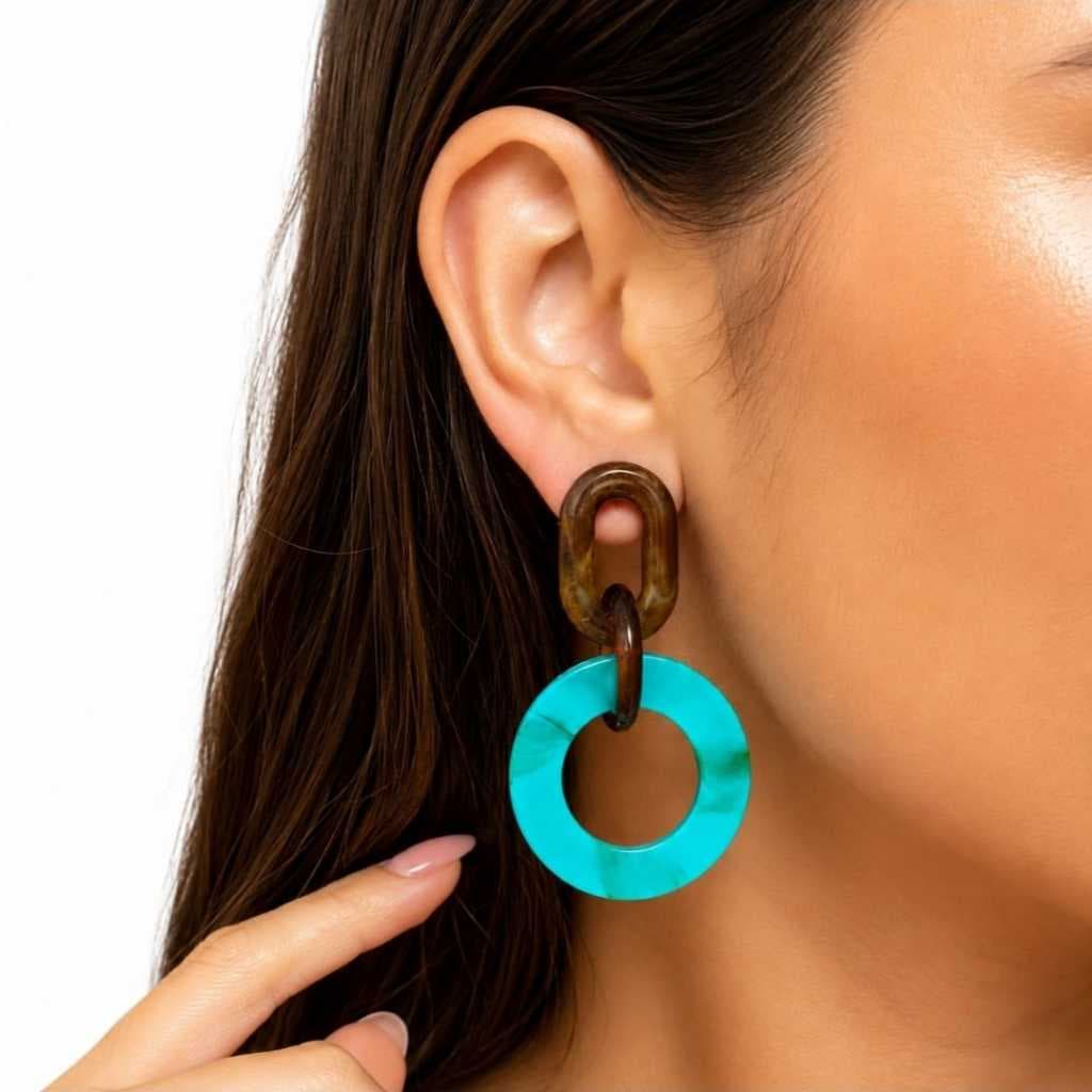 Brinco Feminino  Elegante Argola Leve Pendente  Geométrico Resina Cores Mesclada 5 CM