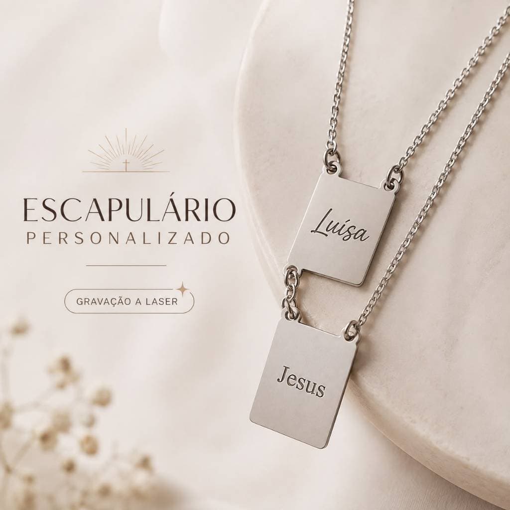 Escapulário Personalizado em Aço Inox com Gravação a Laser -  Presente Religioso • Dia dos Pais • Presente Especial