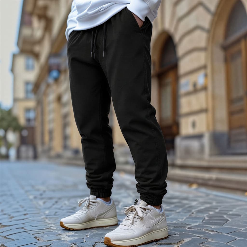 Calça Jogger Masculina Sarja Jeans 4 Bolsos Punho Elástico Cintura Ajustável Casual Streetwear Premium moda homem bonito