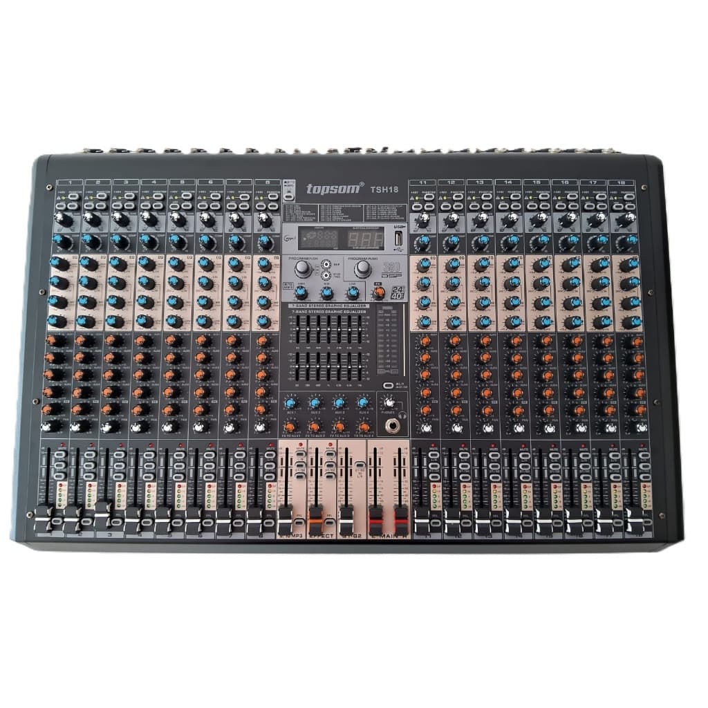 MESA DE SOM COM 16 CANAIS / COMPRESSOR / 4 AUXILIARES / 2 SUB. 380 EFEITOS / TOPSOM TSH-18