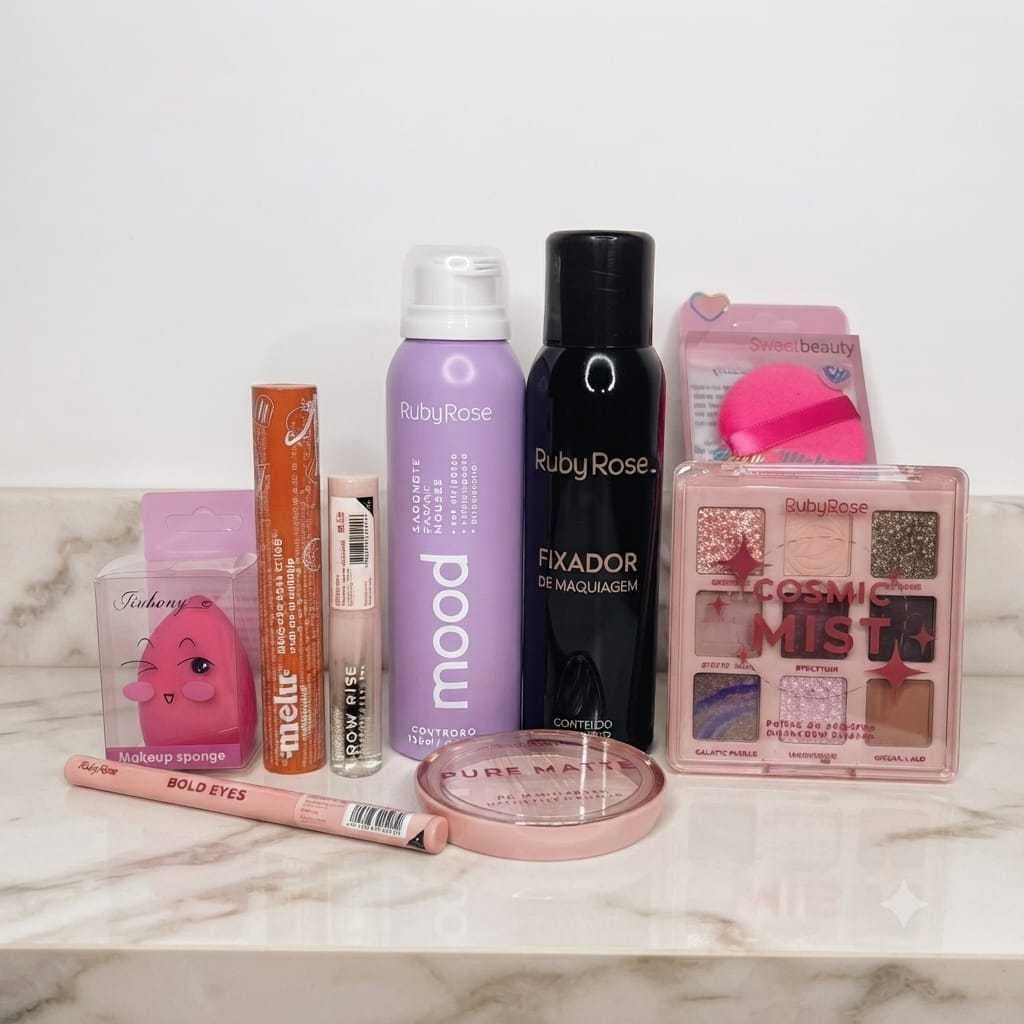 Kit de Maquiagem Ruby Rose 7 peças com 2 Esponjas