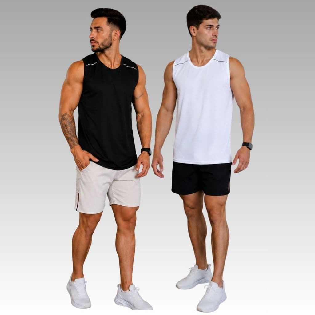 Kit 2 Camisetas Preto-Branco Regatas Lisa cor solida Masculina Esportiva Cross Fit Dry fit Academia Caminhada