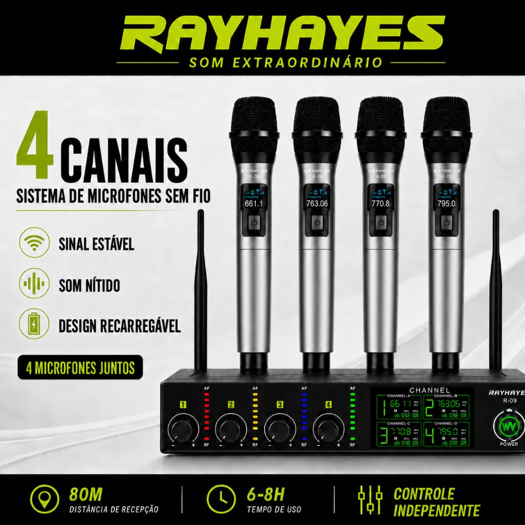 Microfone Sem Fio Profissional 4 Canais Type-C Redução Inteligente de Ruído HIFI para Show
