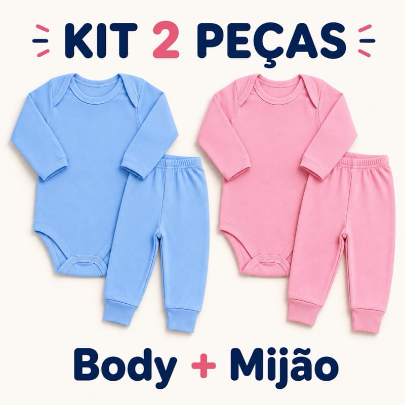 Kit 2 Peças mijão calça e body manga longa infantil  Liso Bebe Bory Inverno