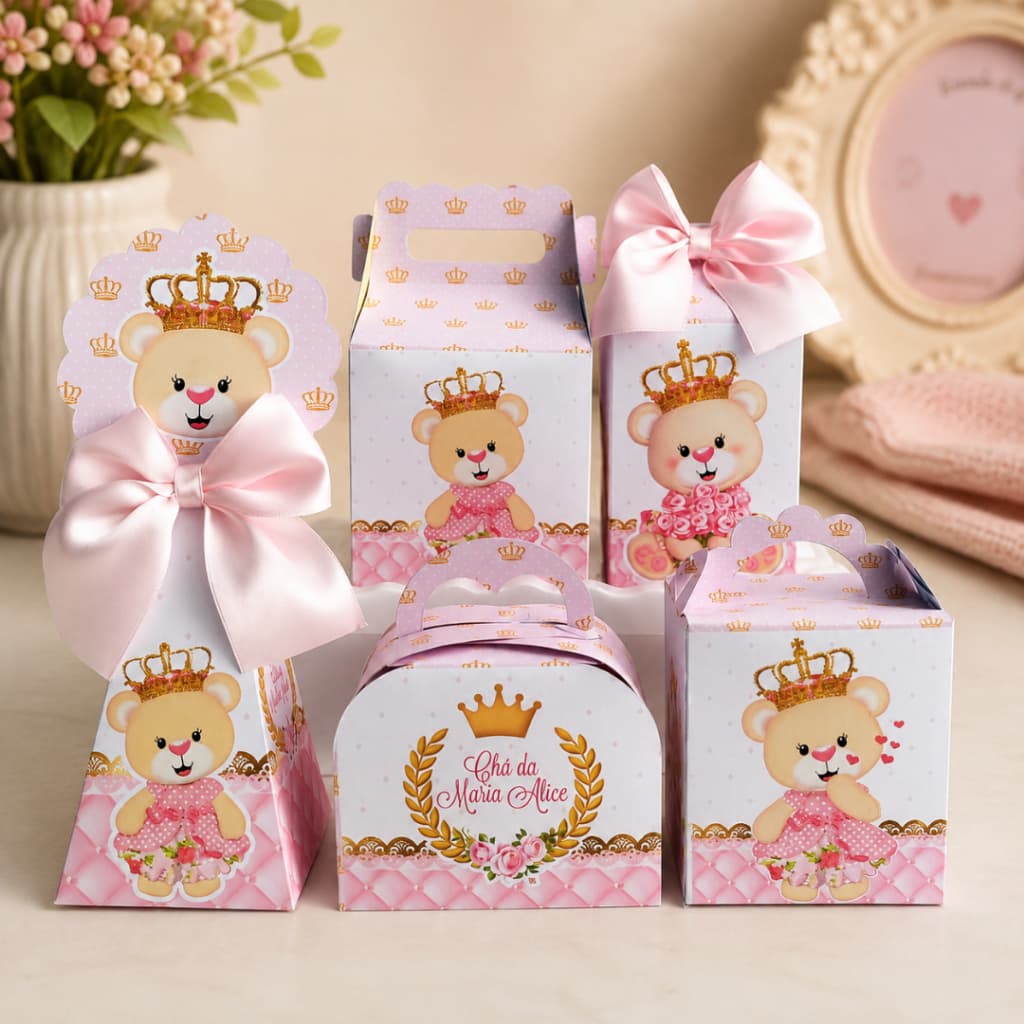 KIT FESTA CHA DE FRALDA MENINA ROSA/URSINHA REALEZA/LEMBRANCINHA PERSONALIZADA URSINHA REALEZA