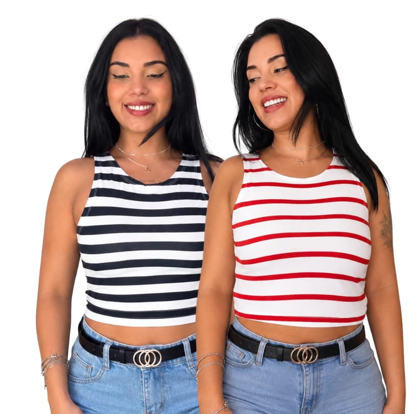 Kit 2 ou 3 Regatas Cropped Listradas Feminino barato