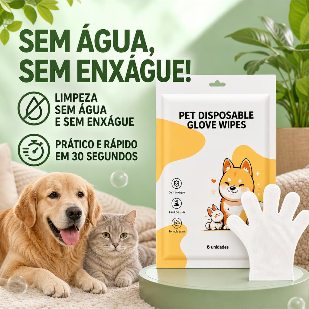 Luva de Limpeza Corporal para Cachorro e Gato Elimina Odores Banho Sem Água Descartável