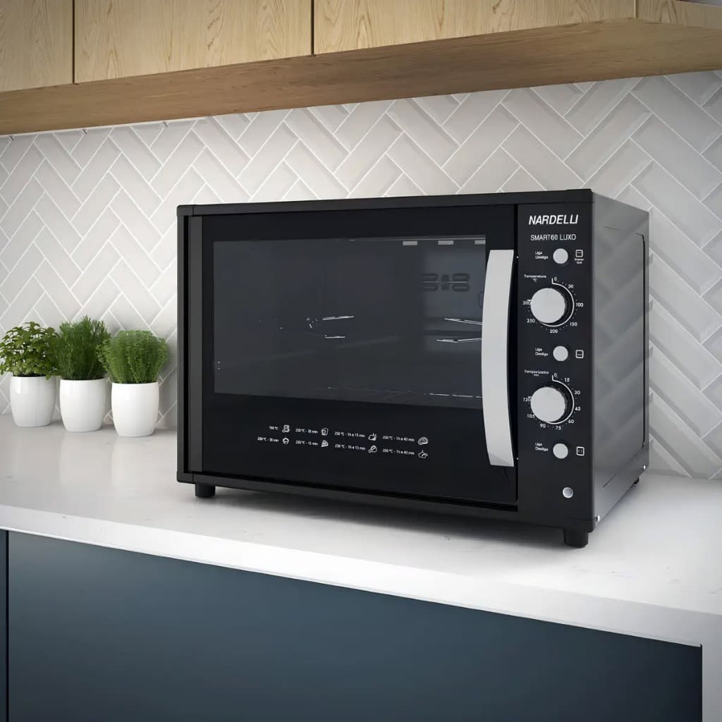 Forno Elétrico Bancada Nardelli  60L C/ Espeto Giratório Preto Smart60 Luxo