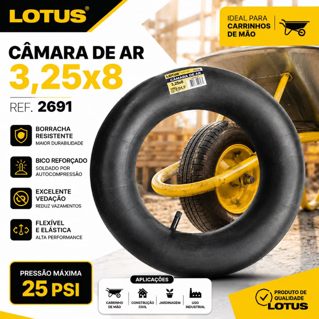 CÂMARA DE AR 3,25x8 | PNEU PARA CARRINHO DE MÃO | 2691