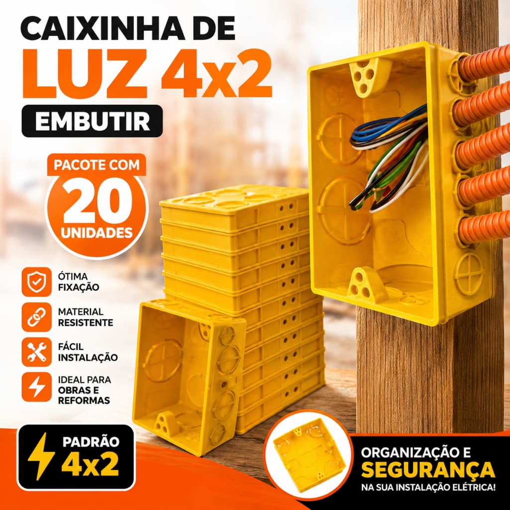 20 Unidades De Caixinha de Luz 4 x 2 Amarela Fácil Instalação | 00891