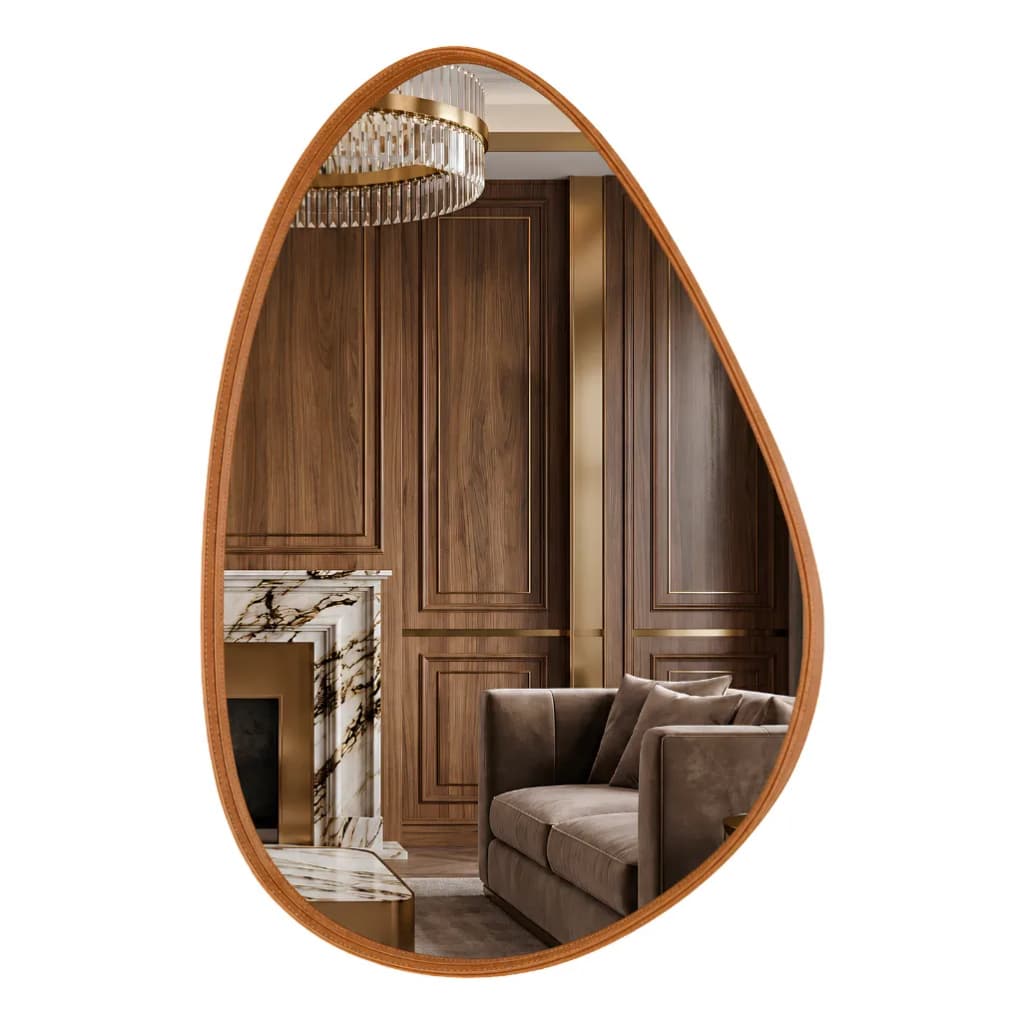 Espelho Orgânico Decorativo Moldura Couro 80x60cm Para Quarto Penteadeira Decoração Moderna