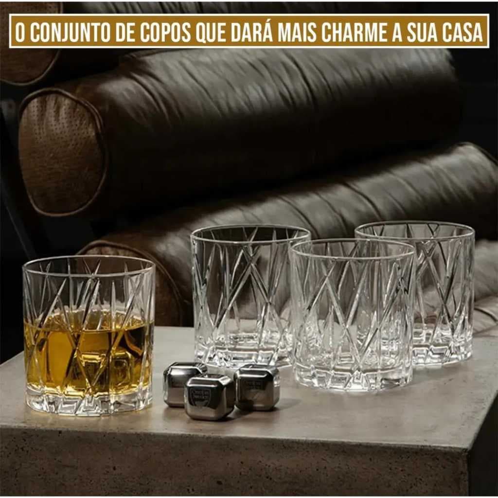 Kit 6 copos de Vidro 345ml Whisky Drink Luxo Caipirinha