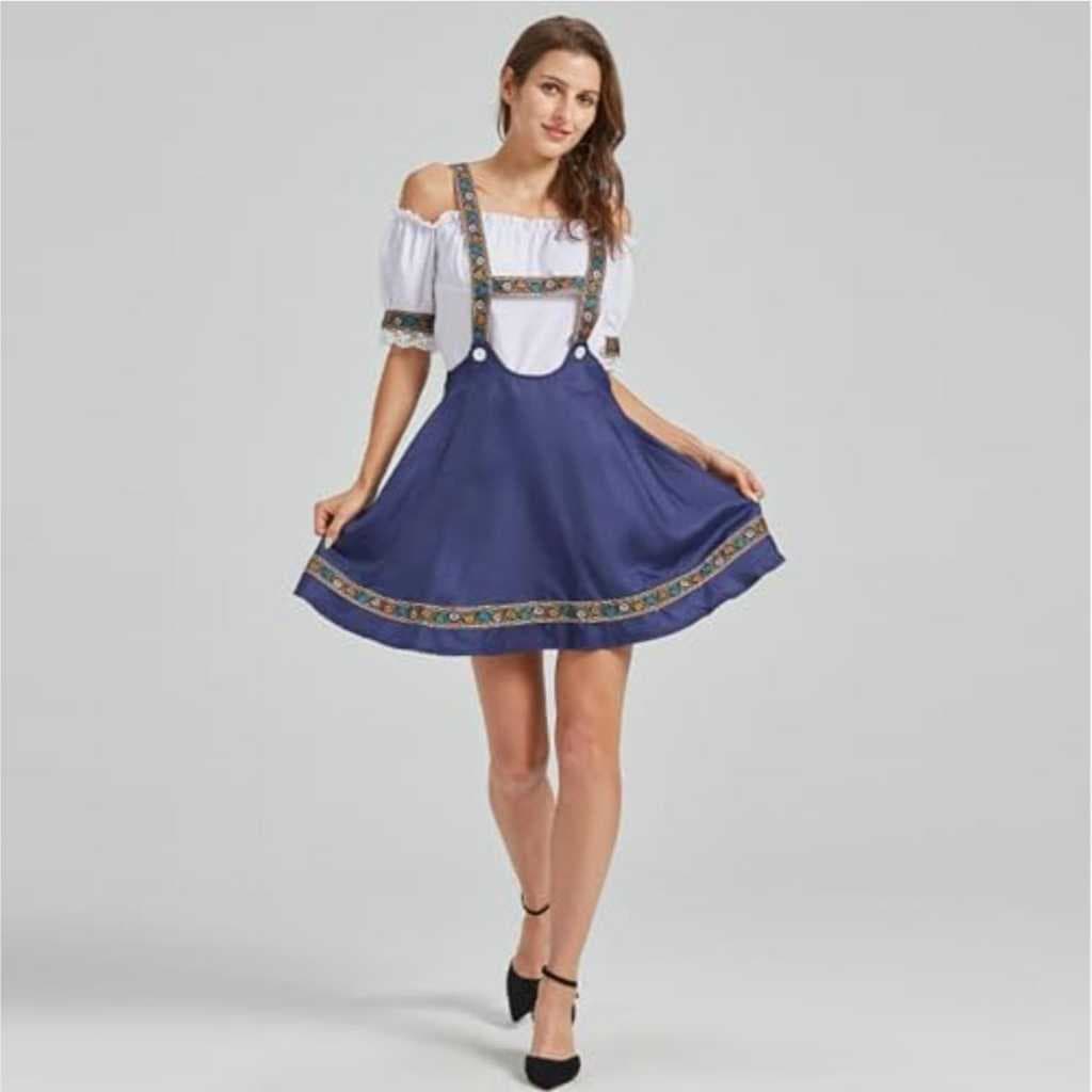 Oktoberfest Vestido feminino com suspensório, saia rodada, vestido bávaro, vestidos Dirndl para mulheres, Oktoberfest, H