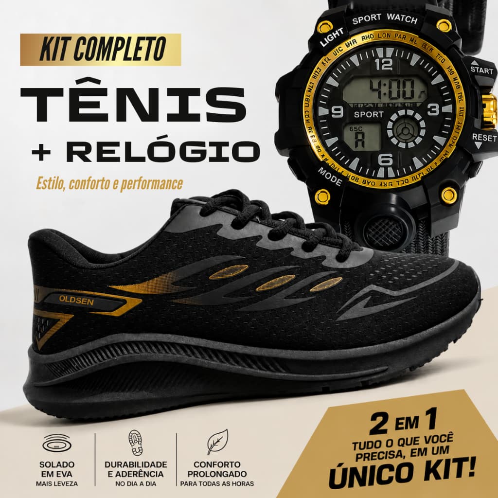 Kit Tenis Masculino Completo Treino Academia Caminhada Relogio Sport Versatil Dia a Dia