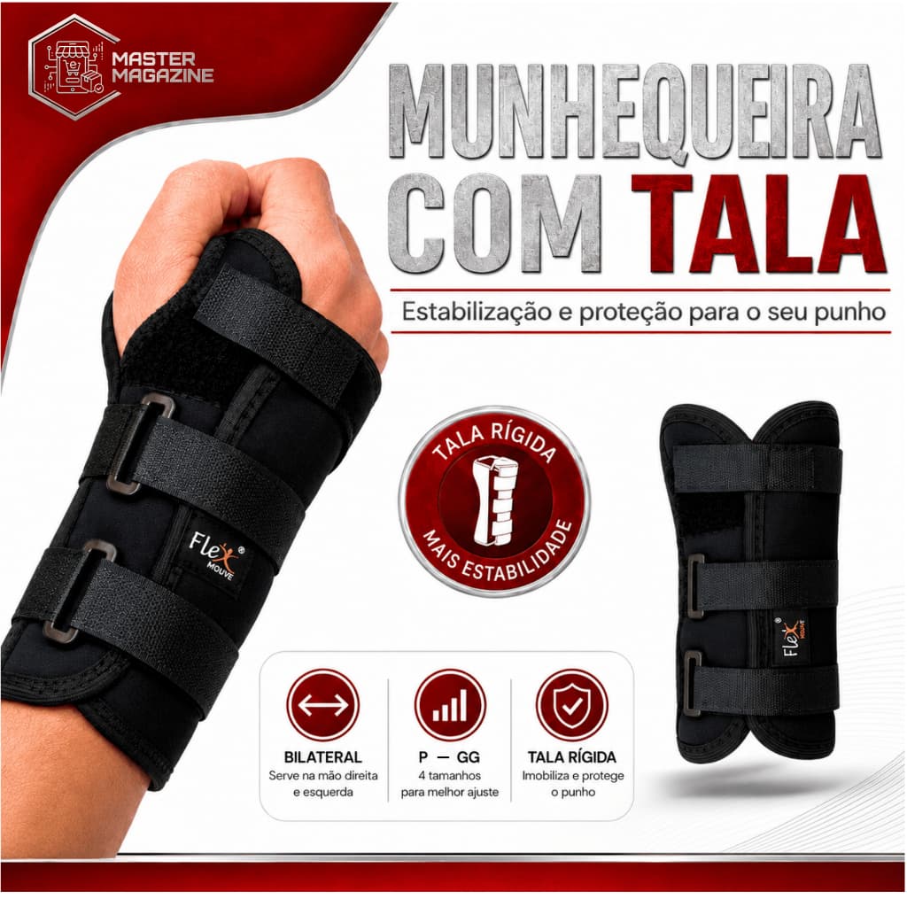 Munhequeira com Tala Rígida Imobilizadora Bilateral para Punho – P ao GG - Flex Mouve