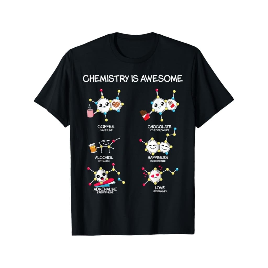 Camiseta Chemistry Is Awesome – Moléculas Divertidas Café Chocolate Ciência Unissex