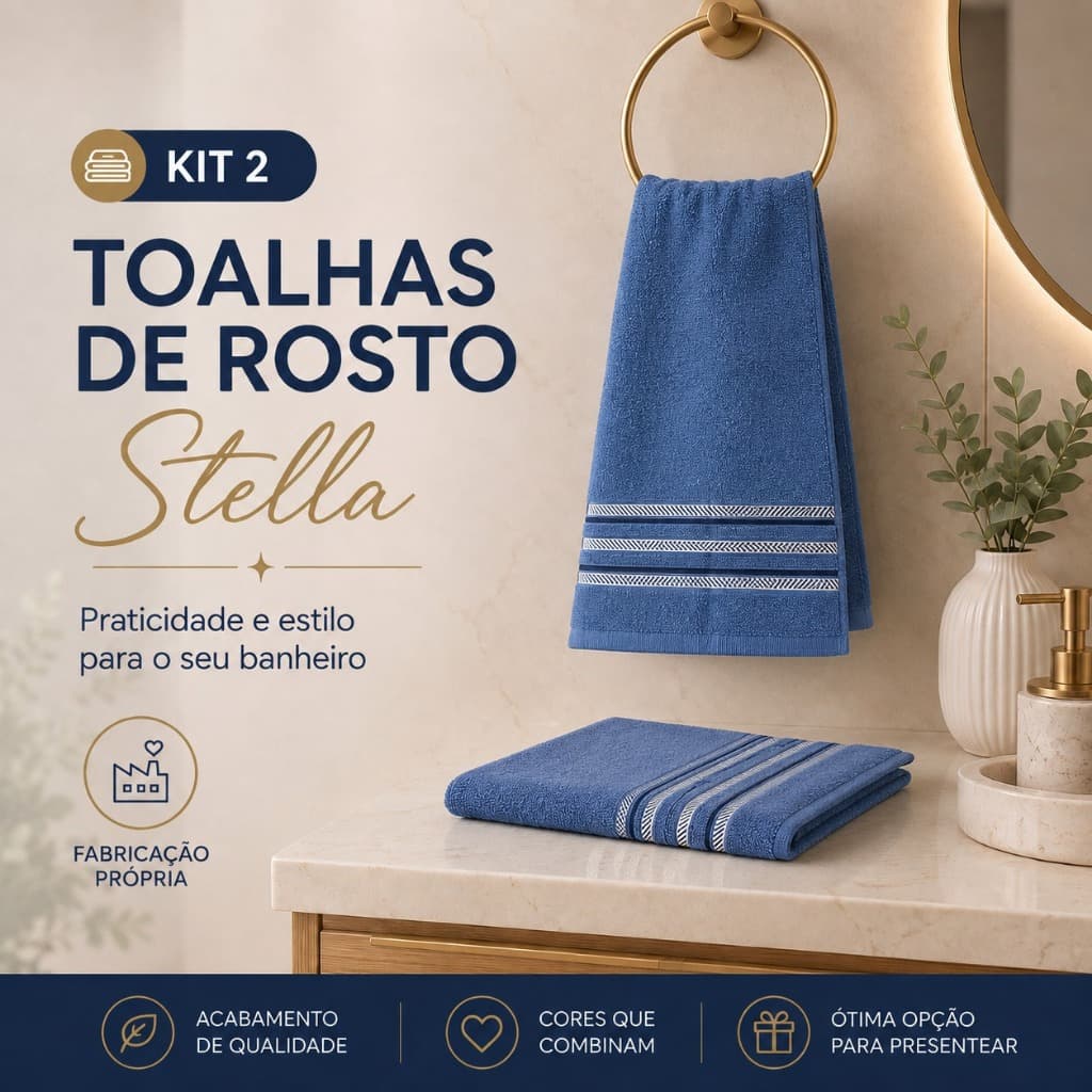 Jogo de Toalha Stella 2 Rosto 100% Algodão Excelente Absorção Felpuda Macia